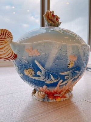 FRANZ COLLECTION BY THE SEA SOUP BOWL CANDY BOX COVERED PORCELAIN BOWL BOX