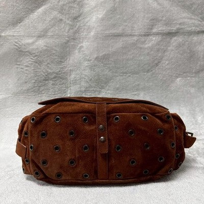 PRADA SUEDE GROMMET SHOULDER BAG BROWN PERFORATED LEATHER CROSSBODY