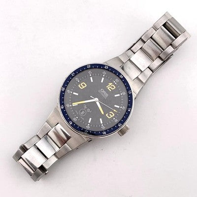 ORIS 7595 AUTOMATIC ANALOG WATCH BLACK DIAL NAVY BEZEL STAINLESS STEEL MEN'S
