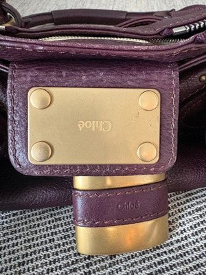 CHLOE PADDINGTON HANDBAG, BURGUNDY, PADLOCK, LEATHER PEBBLED GENUINE WOMEN ITALY