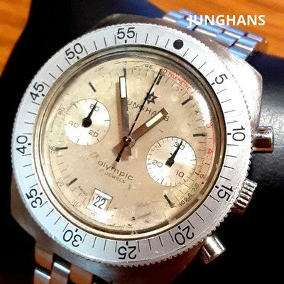 JUNGHANS OLYMPIC DATE CHRONOGRAPH HAND-WOUND MEN'S WRISTWATCH USED FROM JAPAN
