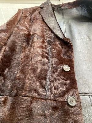 GUCCI TOM FORD FUR COWHIDE LEATHER SINGLE JACKET BROWN SIZE 48 RARE AUTHENTIC
