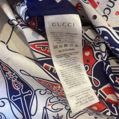 GUCCI DOUBLE G BANDANA PRINT ALOHA STYLE SHIRT 100% COTTON MEN SIZE 50 NEW W/TAG