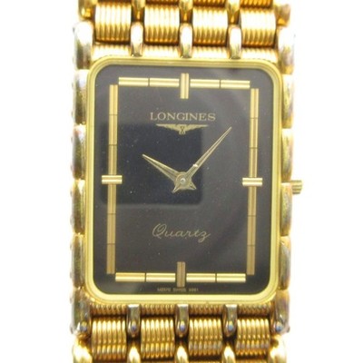 LONGINES WATCH MZ5712 0961 SQUARE BLACK DIAL GOLD COLOR QUARTZ ANALOG USED