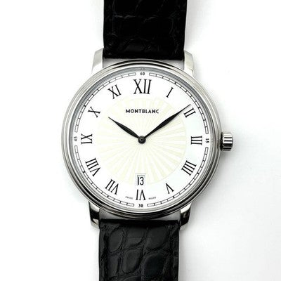 MONTBLANC TRADITION DATE 7336 MEN WATCH QUARTZ SILVER DIAL BOX EXCELLENT