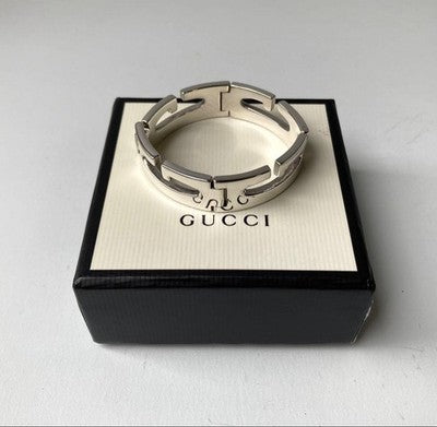 GUCCI G LOGO ROUND G SILVER WIDE BANGLE BRACELET AG925