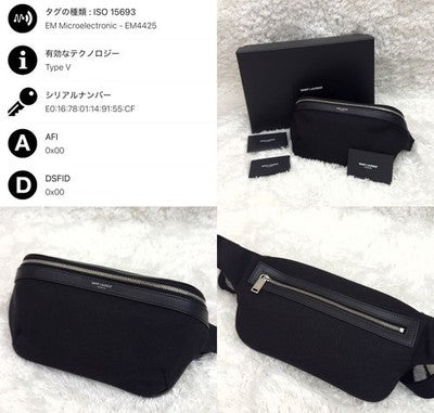 SAINT LAURENT CITY BODY BAG CANVAS LEATHER BLACK RFID BUILT-IN NEAR MINT