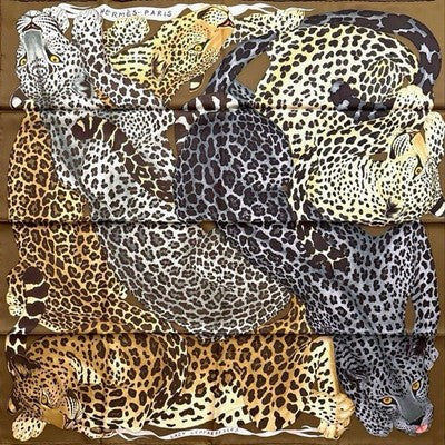HERMES LAZY LEOPARDESSES CARRE 90 SILK SCARF LEOPARD PRINT NEW UNUSED AUTHENTIC
