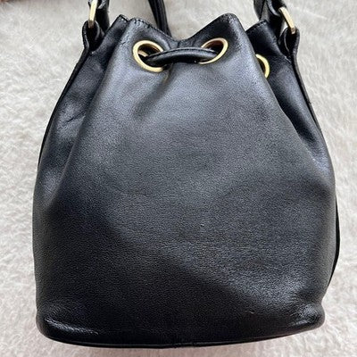 CHANEL COCO MARK CHAIN DRAWSTRING SHOULDER BAG BLACK LAMBSKIN USED