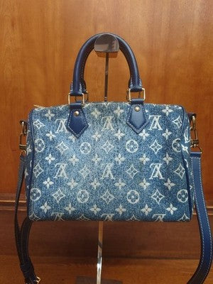 LOUIS VUITTON M59609 SPEEDY BANDOULIERE 25 MONOGRAM DENIM SHOULDER BAG BLUE