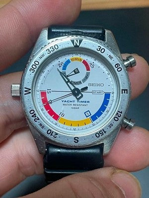 RARE SEIKO 8M37-6000 YACHT TIMER VINTAGE QUARTZ SAILING WATCH WORKING JAPAN