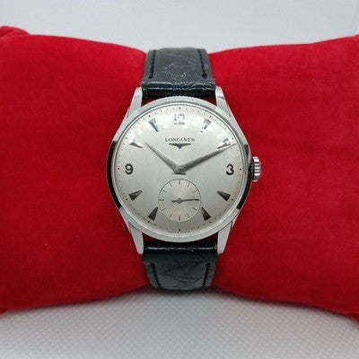 LONGINES VINTAGE MANUAL WINDING 7033-6 12.68Z 34MM SILVER DIAL WATCH 1950S