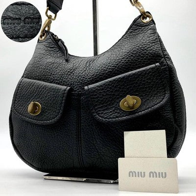 MIU MIU BLACK LEATHER SHOULDER BAG TURN LOCK GOLD HARDWARE NERO WITH CARD