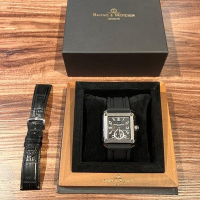 BAUME & MERCIER HAMPTON MAGNUM AUTOMATIC DUAL TIME BLACK MEN'S WATCH 38MM