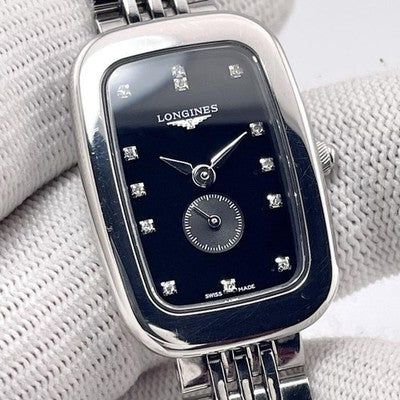 LONGINES EQUESTRIAN L6.141.4 13P DIAMOND BLACK DIAL SS QUARTZ SMALLSSECOND WATCH