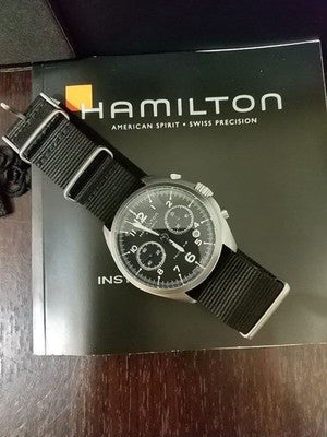 HAMILTON KHAKI PILOT PIONEER CHRONOGRAPH H764560 AUTOMATIC BLACK DIAL 41MM