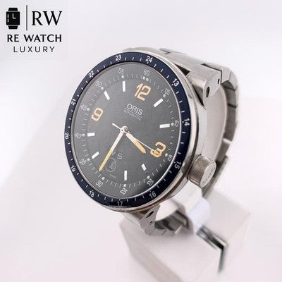 ORIS 7595 AUTOMATIC ANALOG WATCH BLACK DIAL NAVY BEZEL STAINLESS STEEL MEN'S