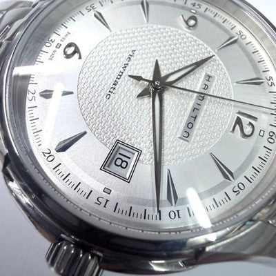 HAMILTON H325150 JAZZMASTER VIEWMATIC AUTOMATIC SKELETON BACK STEEL WATCH USED
