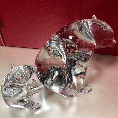 BACCARAT PARENT AND CHILD BEAR FIGURINE CRYSTAL LOET VANDERVEEN SIGNED
