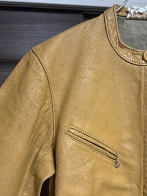 60s BATES Leather Single Rider's Racing Jacket Size L Mustard Vintage Used From