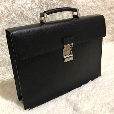 PRADA BLACK LEATHER BUSINESS BRIEFCASE BAG MEN'S AUTHENTIC EXCELLENT COND