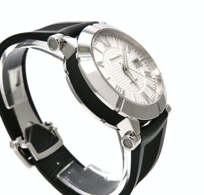 TIFFANY & CO. ATLAS GENT Z1000.70 AUTOMATIC WATCH WHITE DIAL BLACK RUBBER MEN'S