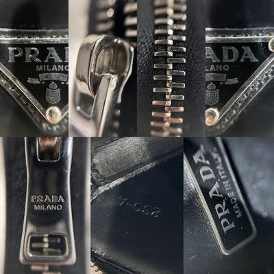 PRADA CHAIN WALLET POUCH MINI WALLET BLACK LEATHER NEAR MINT
