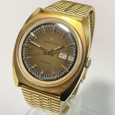 HAMILTON ELECTRONIC 702001-4 ELECTRIC BALANCE WATCH VINTAGE GOLD DIAL WORKING