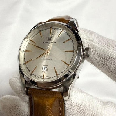HAMILTON AMERICAN CLASSIC SPIRIT OF LIBERTY AUTOMATIC GOLD TONE LEATHER WATCH