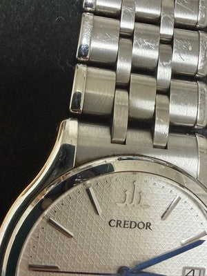 SEIKO CREDOR GCAZ057 8J86-7A00 QUARTZ DRESS WATCH BLUE HANDS WHITE DIAL MEN'S