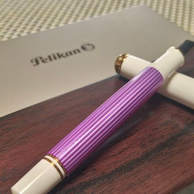 PELIKAN SOUVERAN M600 FOUNTAIN PEN WHITE VIOLET STRIPPED 14K FINE NIB W/BOX
