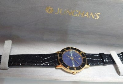 JUNGHANS MEN'S WRISTWATCH ROUND FACE LEATHER BELT STAINLESS STEEL CASE AS IS