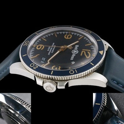BELL & ROSS BRV2-92 AERONAVALE  BLUE DIAL LEATHER STRAP 41MM AUTOMATIC WATCH