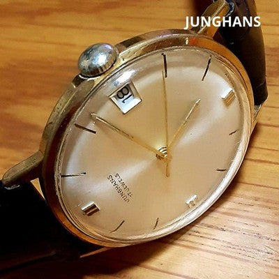 JUNGHANS VINTAGE DATE 17 JEWELS GOLD HAND-WOUND MEN'S WATCH GERMAN MADE