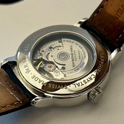 RAYMOND WEIL 2227 AUTOMATIC OPEN HEART WATCH MOP DIAL BOX PAPERS SWISS.