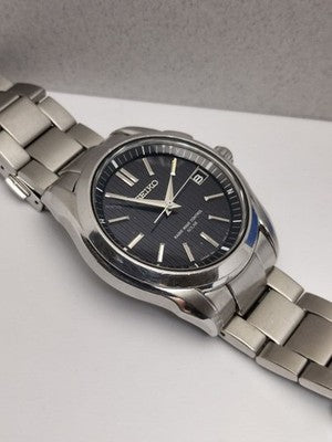 SEIKO BRIGHTZ SAGZ083 7B24-0AF0 SOLAR RADIO BLUE DIAL VERTICAL STRIPE MENS WATCH