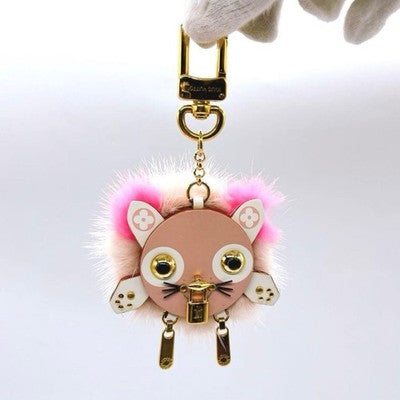 LOUIS VUITTON WILD FUR CAT BAG CHARM BIJOU SAC KEY HOLDER M63093 PINK MONOGRAM