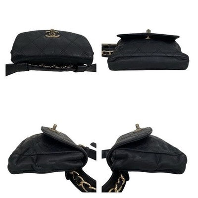CHANEL BODY/BELT BAG, WAIST POUCH, MATELASSÉ, BLACK, LEATHER WOMEN GENUINE ITAL