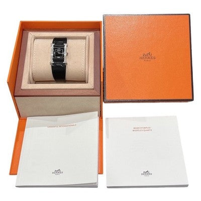HERMES HH1.231 H WATCH DOUBLE JOULE SM LADIES WRISTWATCH BLACK SS SQUARE FACE