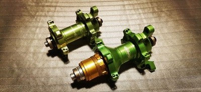 HOPE BICYCLE HUB SET GREEN ANODIZED FRONT REAR MTB DISC BRAKE ALLOY USED