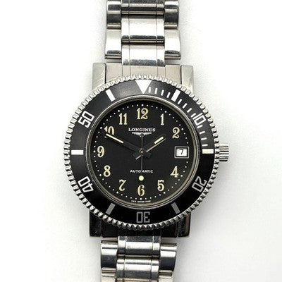LONGINES DIVER 7429 AUTOMATIC MENS WATCH BLACK DIAL SILVER CASE ORIGINAL BAND