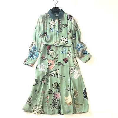 GUCCI KRIS KNIGHT FLORA SILK DRESS 2-WAY COLLAR BELTED WOMEN SIZE 42 JAPAN