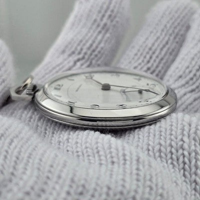 MOVADO VINTAGE POCKET WATCH 15 JEWELS ENAMEL DIAL MANUAL WIND W/ CHAIN WORKING