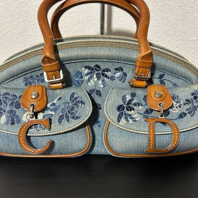 CHRISTIAN DIOR BY GALLIANO DENIM HAND BAG BLUE CD LOGO AUTHENTIC JAPAN