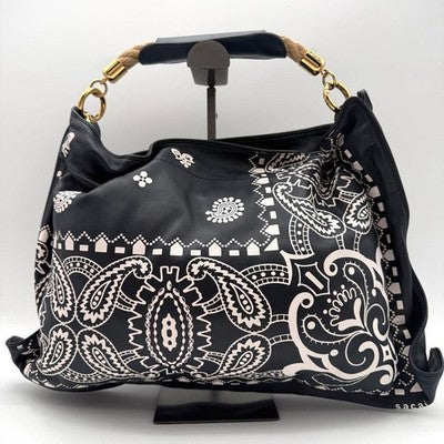 SACAI 16-01120M PAISLEY LEATHER 2WAY ROPE HANDLE SHOULDER BAG NAVY/WHITE