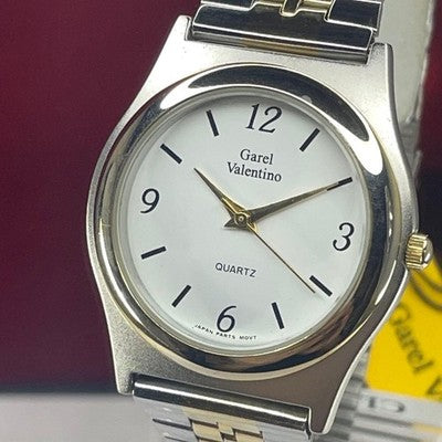 GAREL VALENTINO QZ MEN'S WRISTWATCH ROUND FACE VINTAGE STAINLESS STEEL STRAP