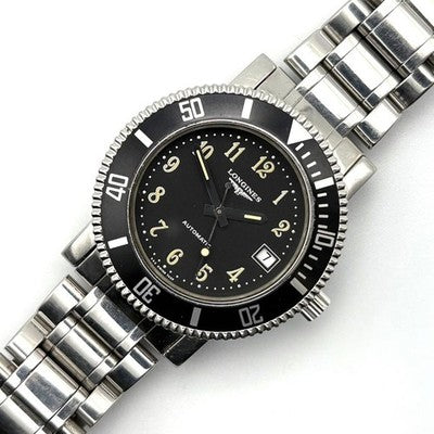LONGINES DIVER 7429 AUTOMATIC MENS WATCH BLACK DIAL SILVER CASE ORIGINAL BAND