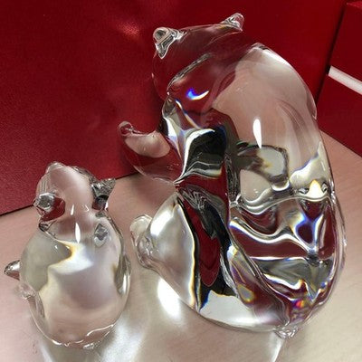 BACCARAT PARENT AND CHILD BEAR FIGURINE CRYSTAL LOET VANDERVEEN SIGNED