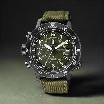CITIZEN PROMASTER LAND ALTICHRON BN4046-10X ECO-DRIVE GREEN ALTIMETER WATCH