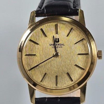 UNIVERSAL GENEVE 542136 VINTAGE MANUAL WIND LINEN DIAL GOLD PLATED WATCH